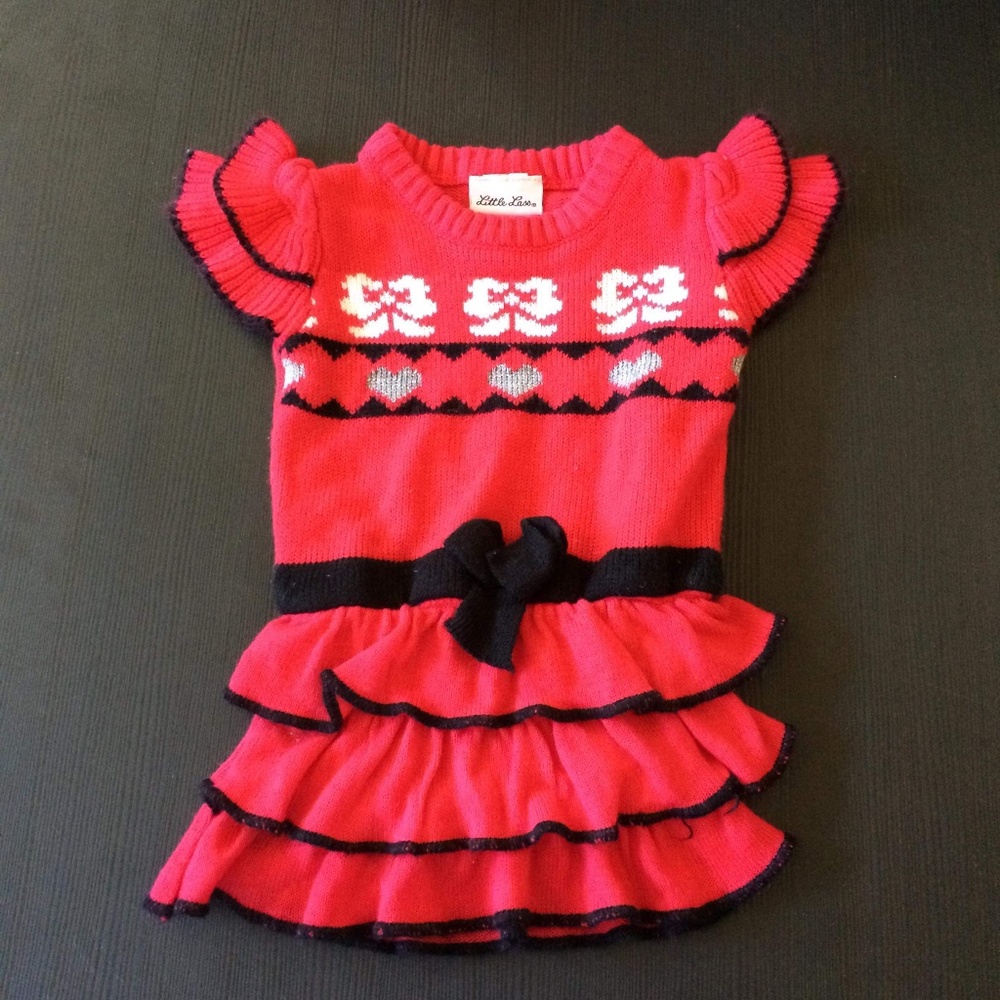 Little Lass Sweater Tunic Red Short Sleeve Top